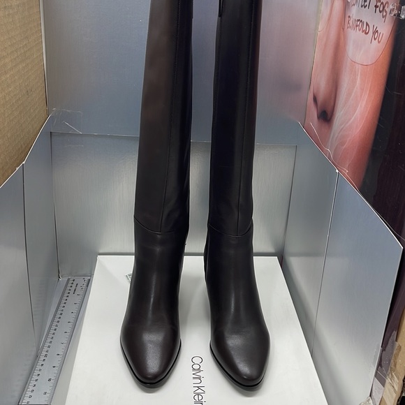 COPY - BNIB Calvin Klein Freda  Cow Lather Silk neoprene Brown Long Riding Boot… - Picture 9 of 11